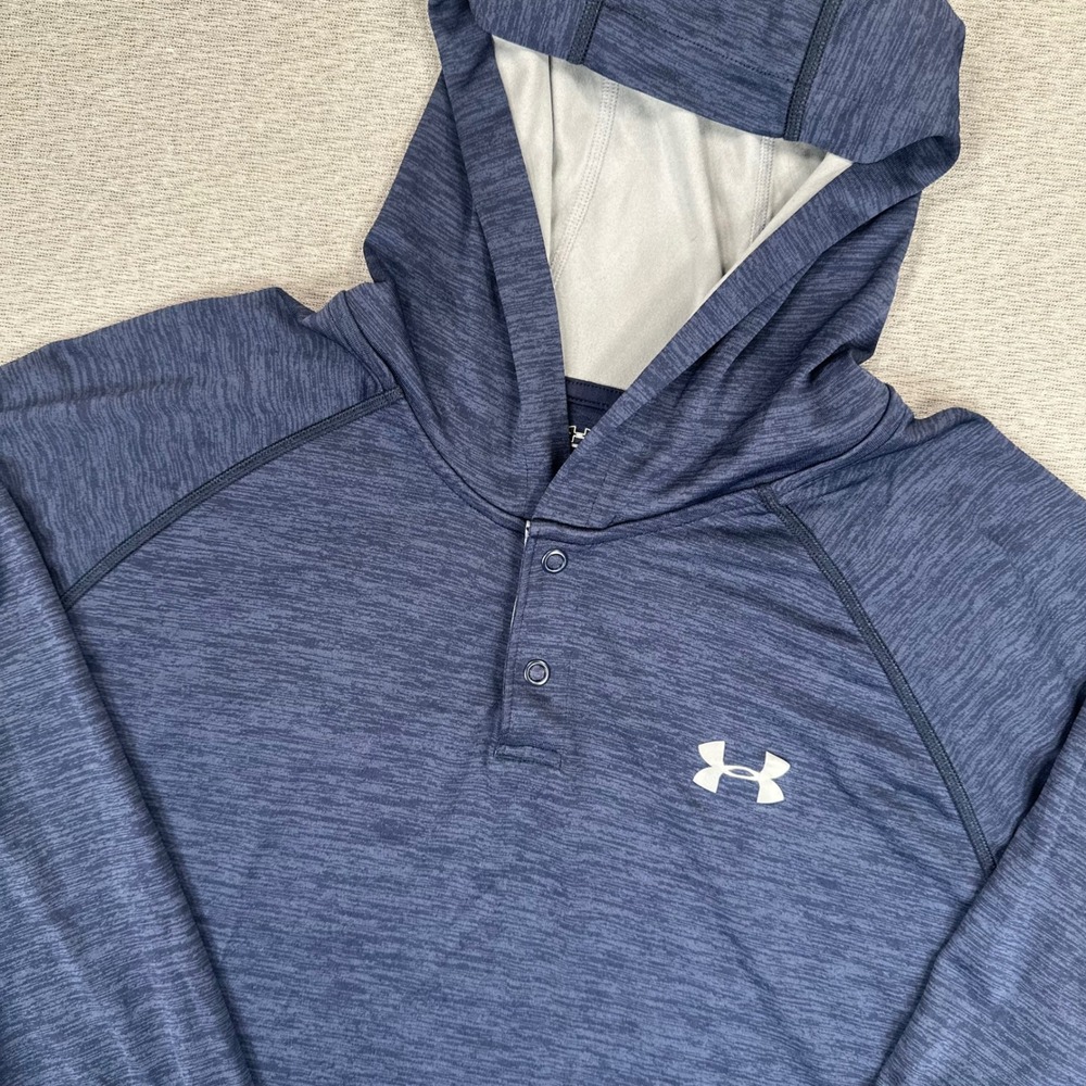 Under Armour Henley‎ Hoodie Mens Large Blue Space Dye Long Sleeve HeatGear